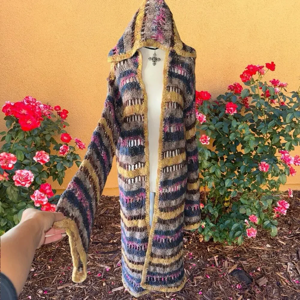 Free People Maggie Crochet Multi Colored Flare Sleeved Cardigan Sweater